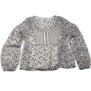 Hollister Boho Peasant Blouse Top Sheer Floral Long Sleeve Top Size Large Lace‎